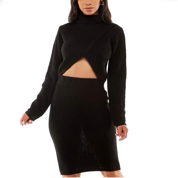Almost Famous Skirt Set Cropped Turtleneck Sweater Size L - Picture 1 of 2